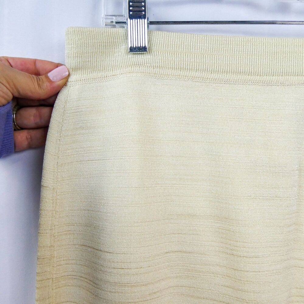 Escada Margaretha Ley Knee Length Pencil Skirt Sz L‎ Ivory Champagne Gold Knit - Picture 4 of 11